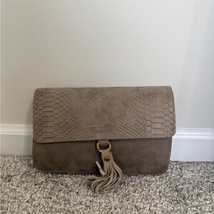 Laura Ashley Snake Embossed Brown Clutch
